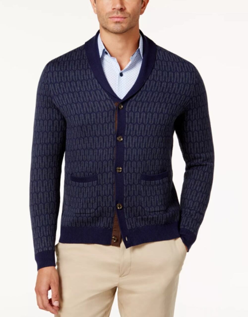 Tasso Elba Men's Shawl Collar Jacquard Cardigan Cotton Button Front Geo Sweater